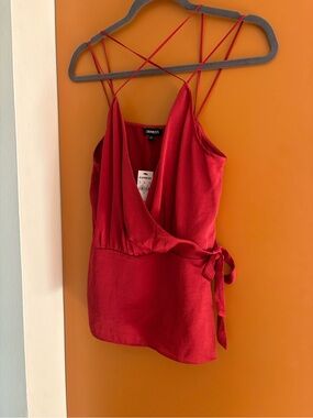 Express Red Satin Wrap Cami with Side Tie